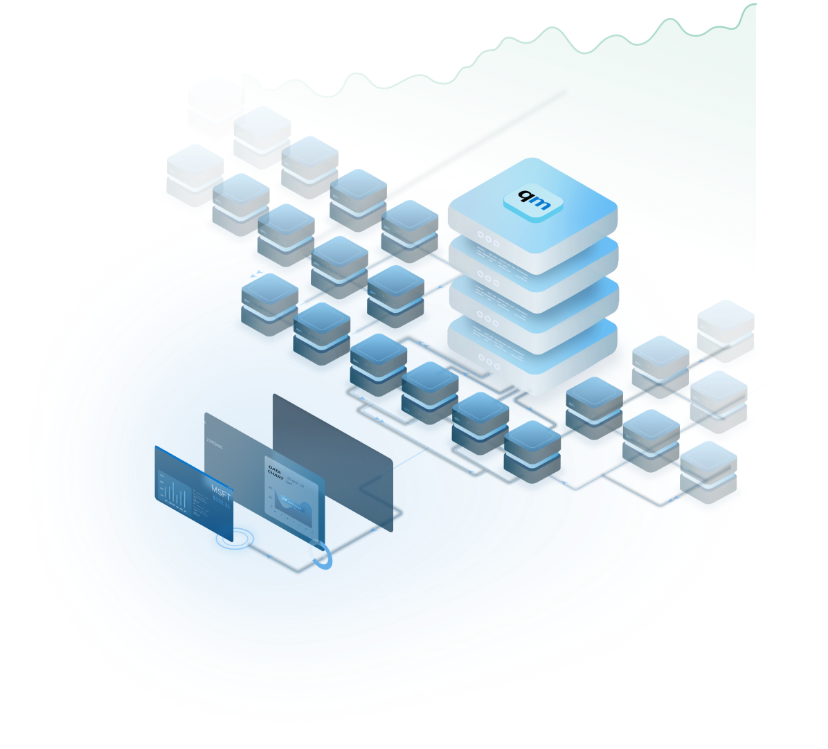 A hero section for desktops displaying a modern design and graphic elements