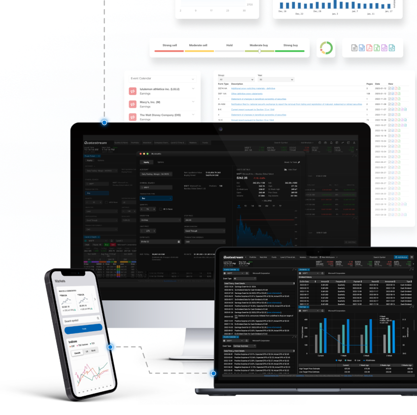 An interactive newsfeed of top financial stories on a mobile and tablet device
