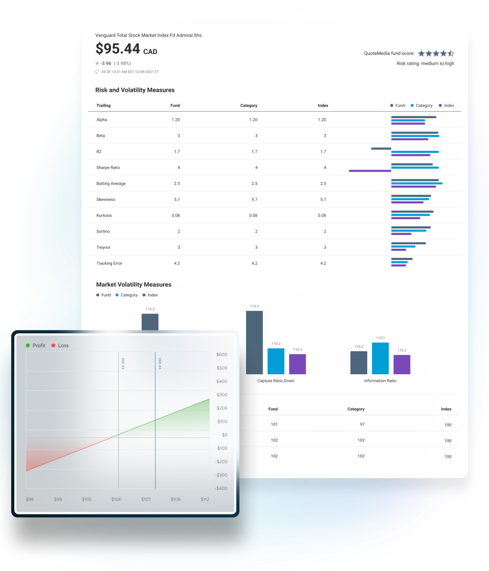 Risk metrics, volatility graphs, and comparisons displayed on a fund analysis dashboard
