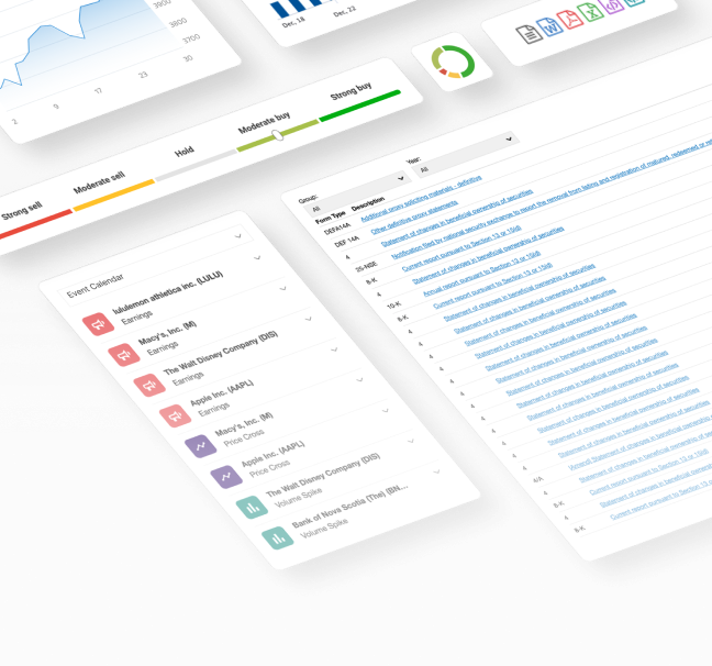 A stock overview card displaying quote, summary, and mini chart details