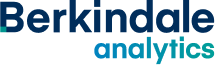 The company logo of Berkindale Analytics, specializing in data analysis, on a transparent background with a gradient blue text
