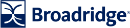 The company logo of Broadridge, which displays navy branding and an abstract symbol for business solutions