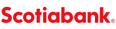 The company logo of Scotiabank showcases a bold red wordmark for Canadian banking and financial services
