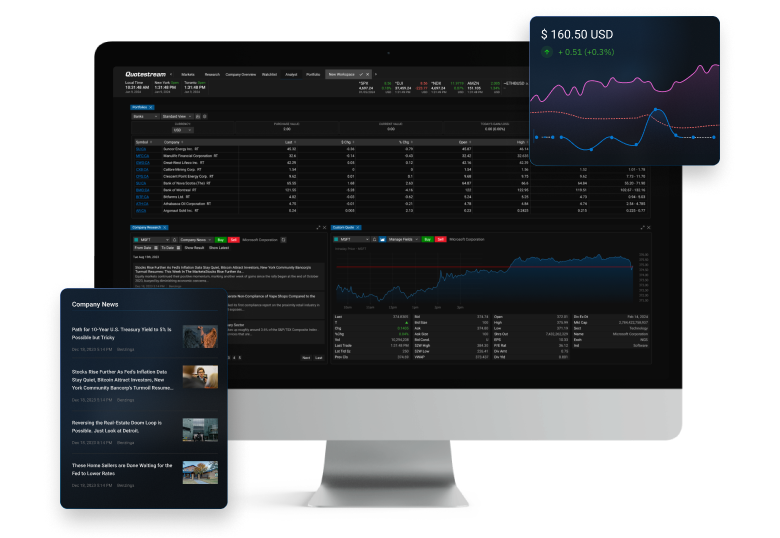 A mobile display of a trading platform showing market index movements and individual stock performance graphs