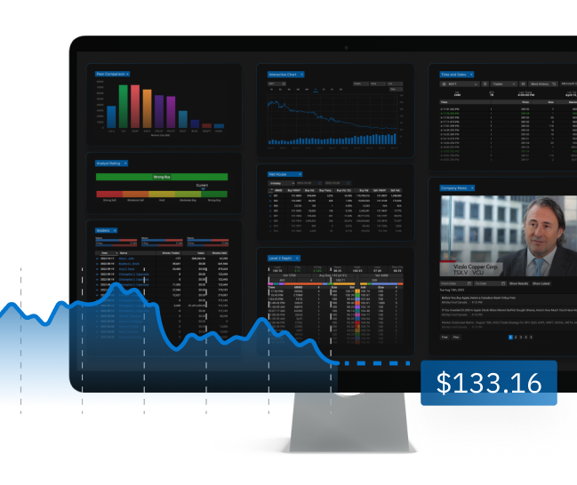 An interface of a web card showing modular financial widgets for quotes, performance data, and investor tools